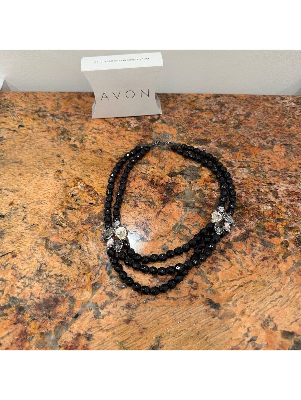 Avon Black Beaded Necklace